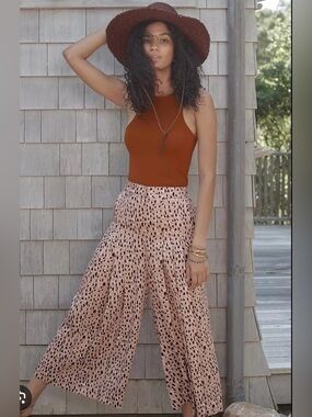 Anthropologie Isobel Pleated Wide Leg Pants - Leopard, Size S